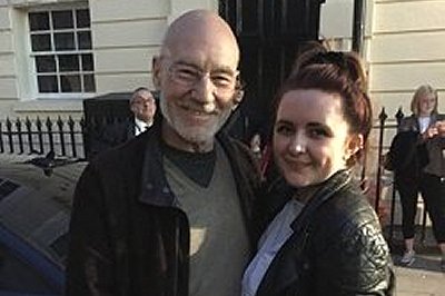 Helena being photographed with Patrick Stewart